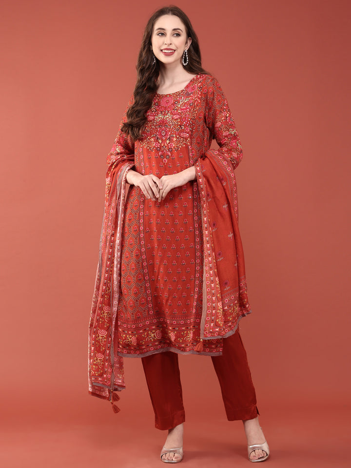 Blunt Orange Dola Silk Digital Print Three Piece Set