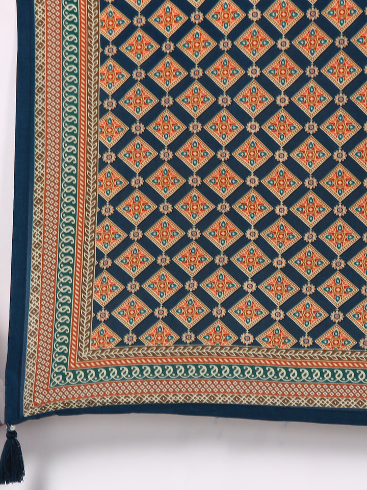 Teal Blue Modal Silk Digital Print Three Piece Set