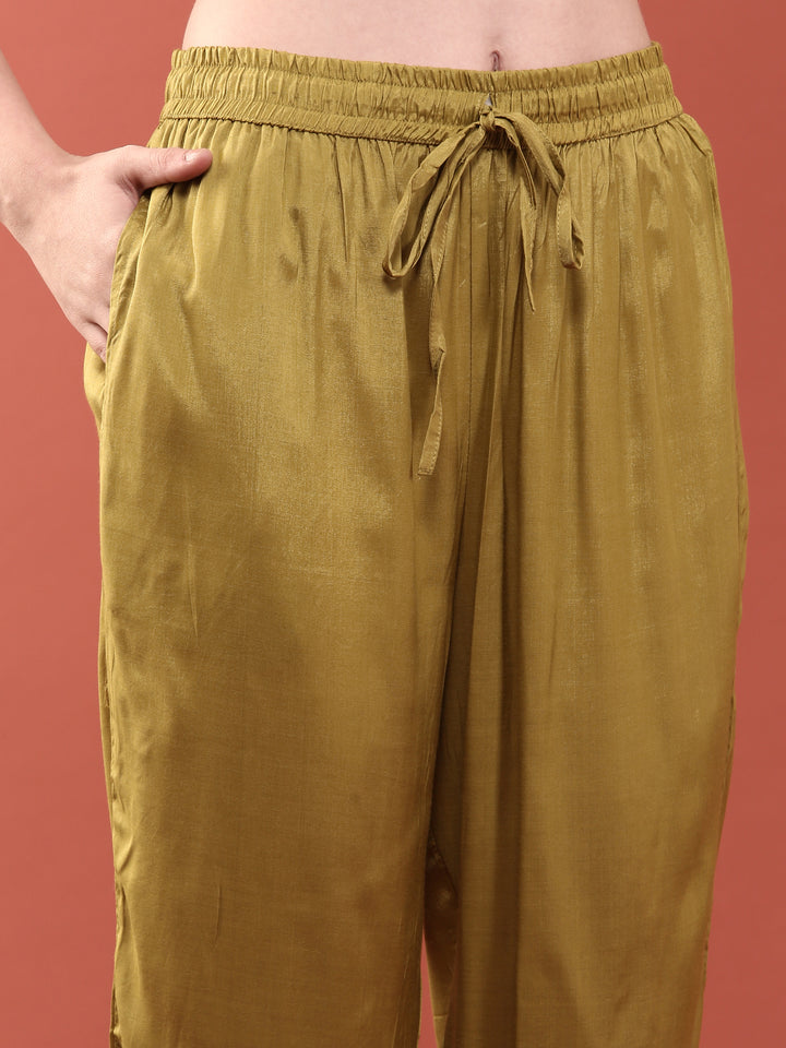 Lime Green Dola Silk Floral Digital Print Three Piece Set