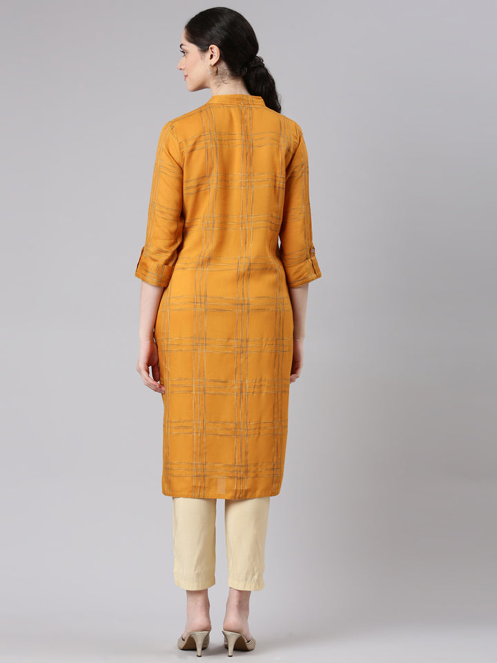 Neerus Yellow Straight Casual Striped Kurtas