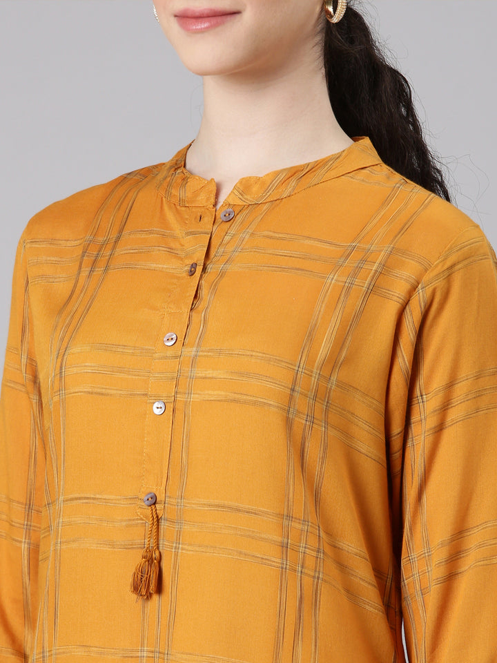 Neerus Yellow Straight Casual Striped Kurtas