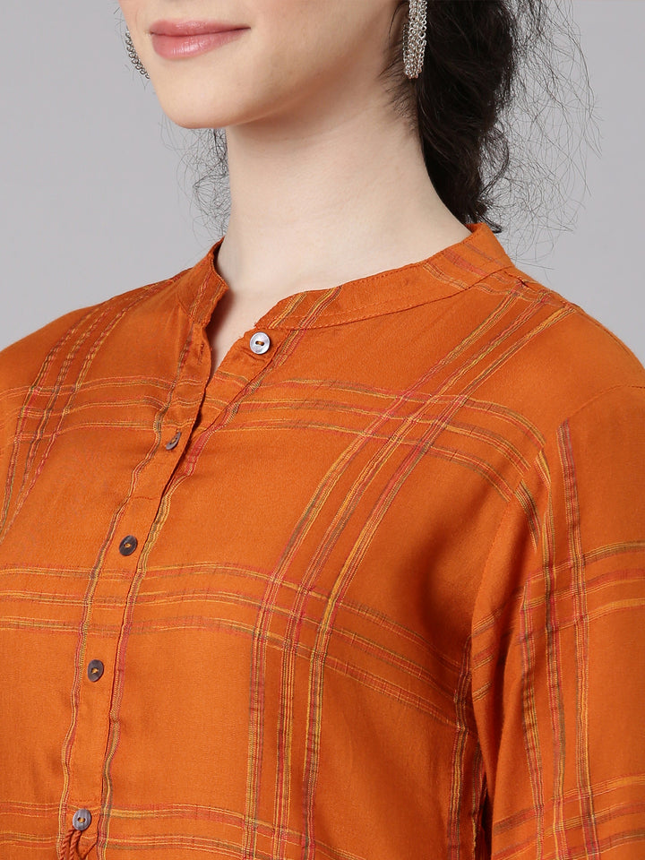 Neerus Orange Straight Casual Striped Kurtas