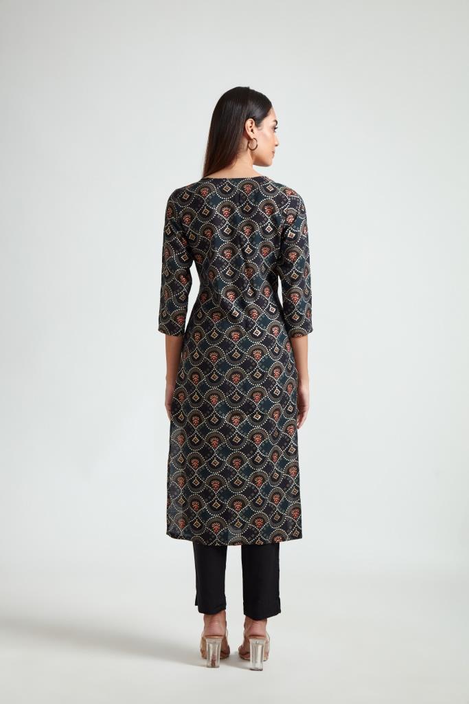 Neerus Black Color Rayon Fabric Printed Kurta And Trouser