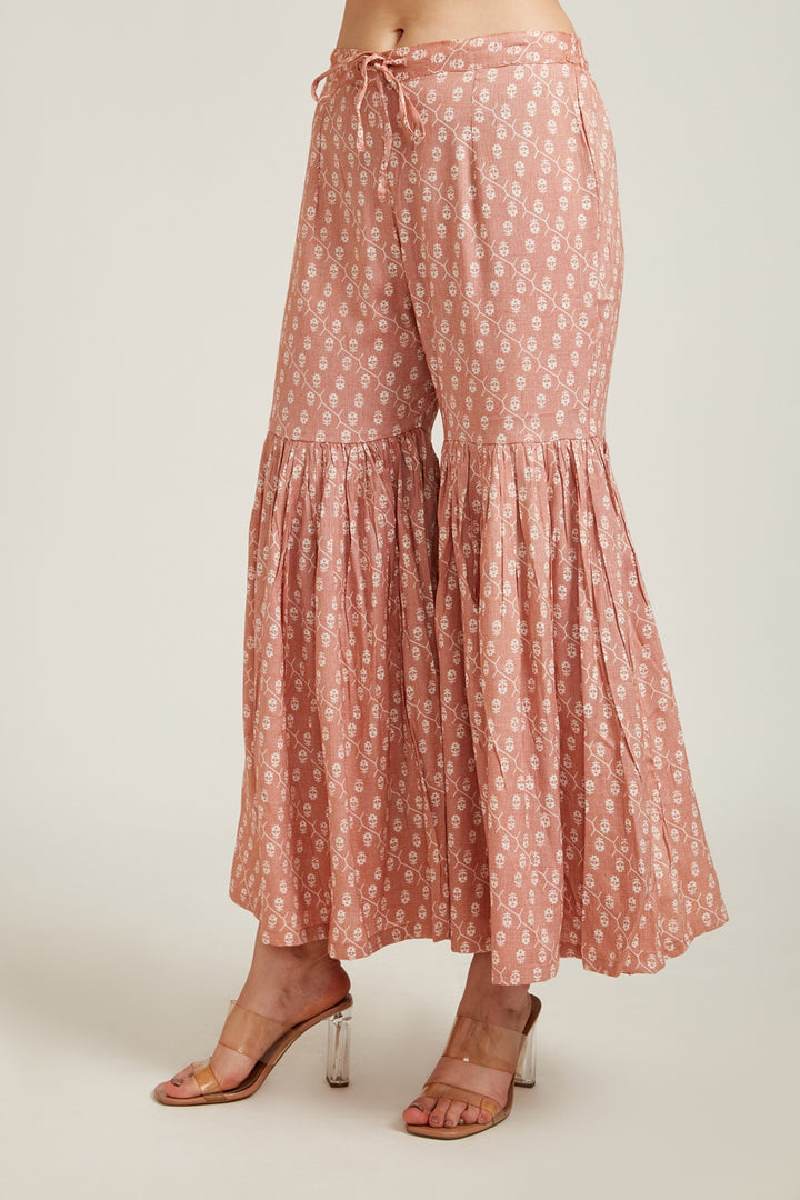 Neerus Women Mauve Striped Pleated Sequinned Kurti With Sharara