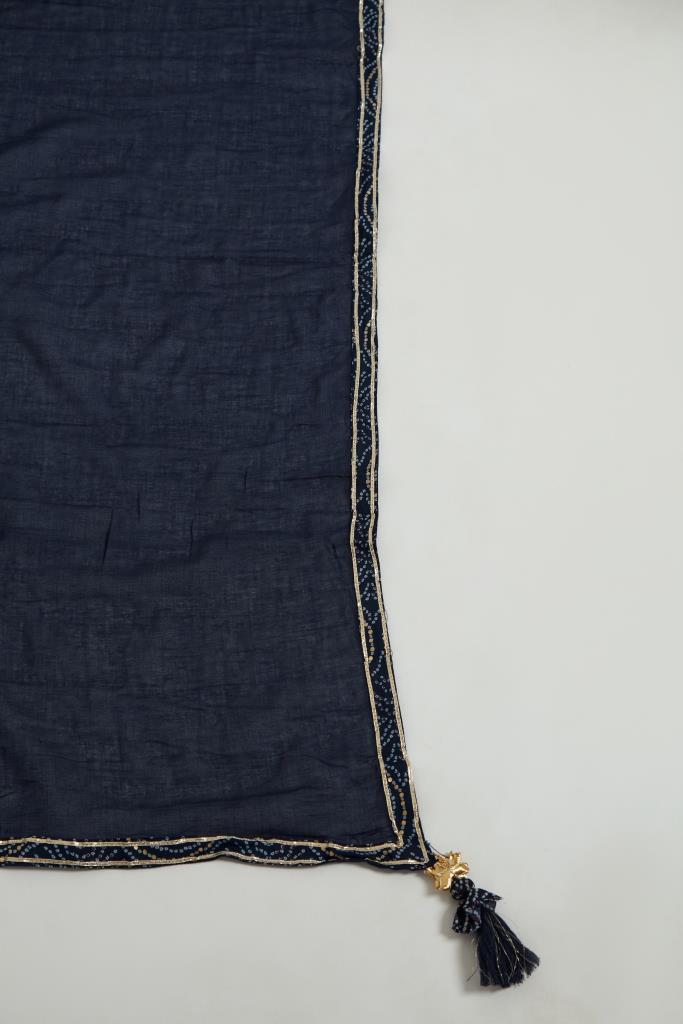 Neerus Blue polyester embroidered suit set with sharara and dupatta - detail view 4
