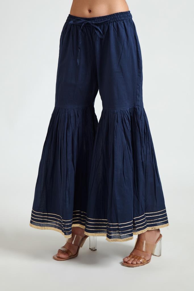 Neerus Blue polyester embroidered suit set with sharara and dupatta - detail view 3