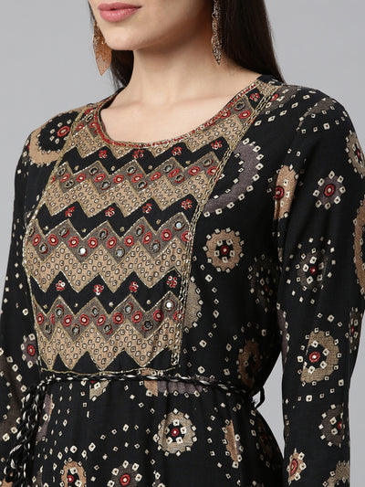 NEERU'S BLACK COLOR RAYON FABRIC FLORAL KURTA