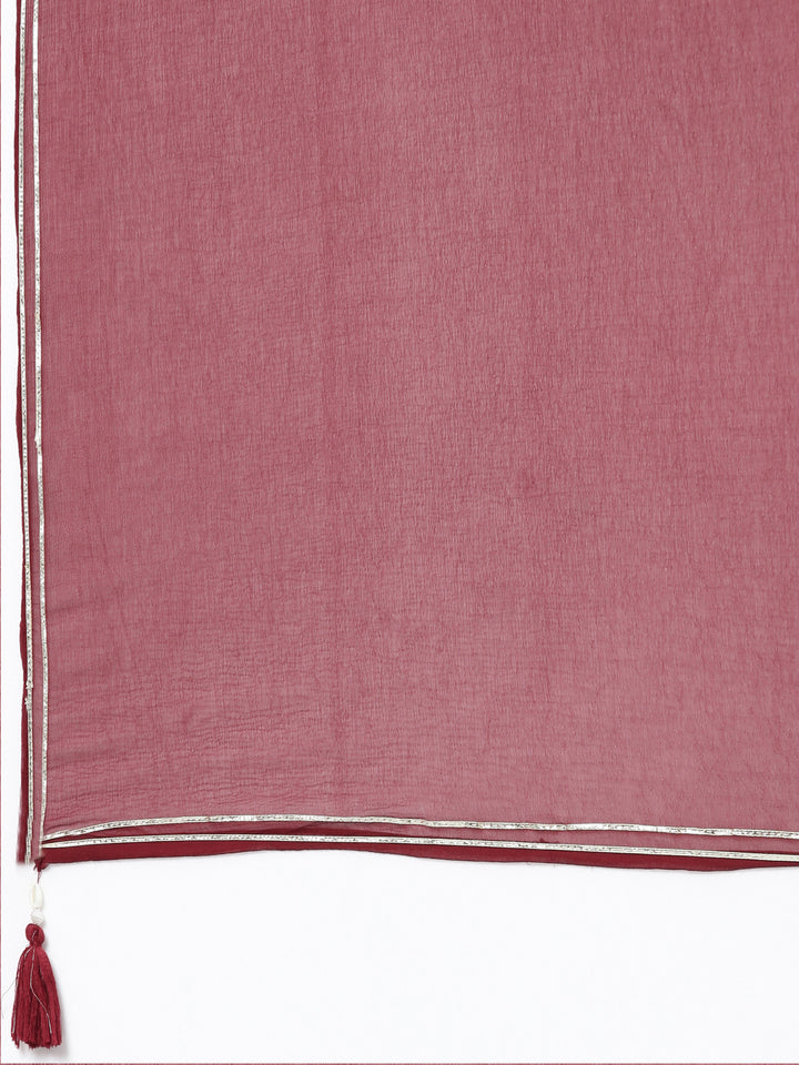 Neerus Maroon floral printed suit set - detail view 4