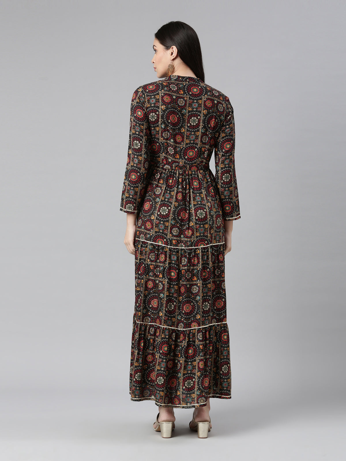 Neerus Women Ethnic Motifs Printed Mirror Work Anarkali Pure Cotton Kurta