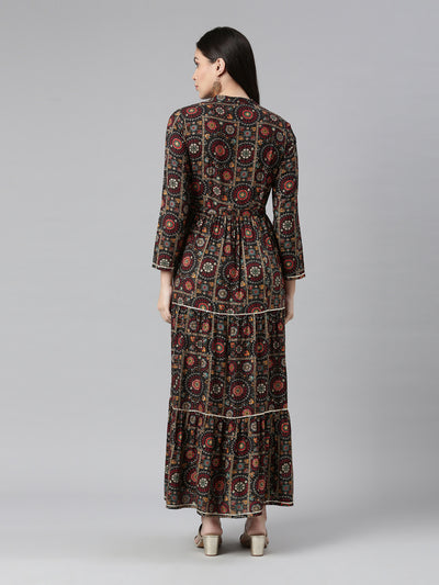Neerus Women Ethnic Motifs Printed Mirror Work Anarkali Pure Cotton Kurta