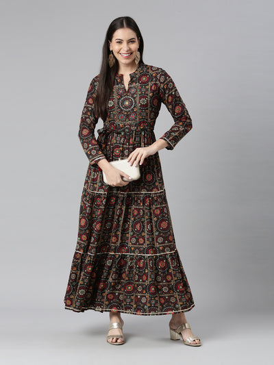Neerus Women Ethnic Motifs Printed Mirror Work Anarkali Pure Cotton Kurta