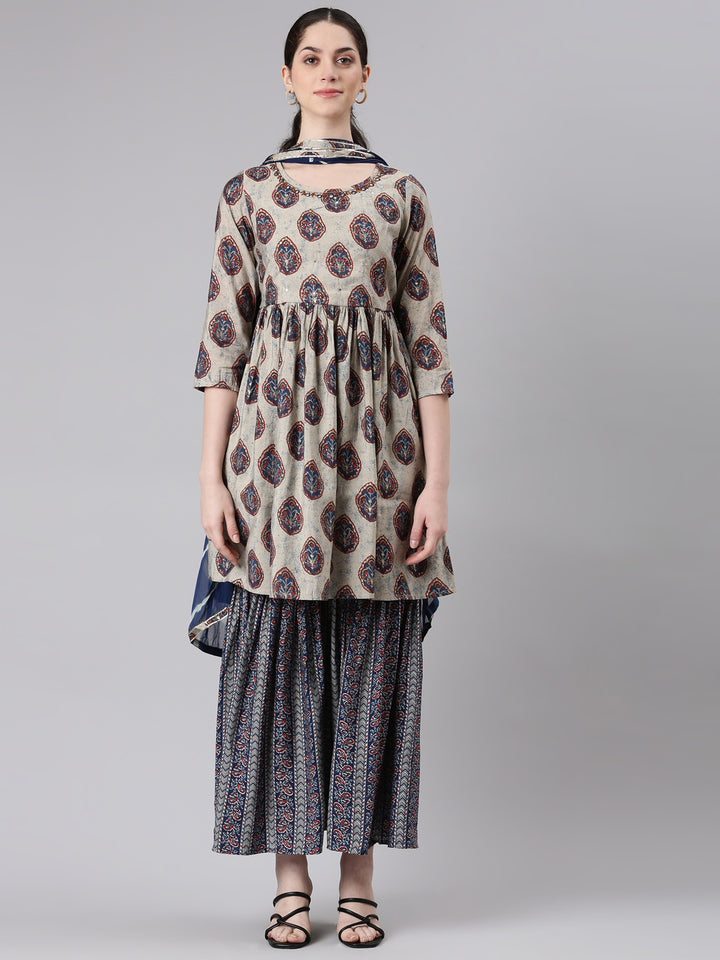 Neerus Women Blue Anarkali Kurti and Sharara With Dupatta