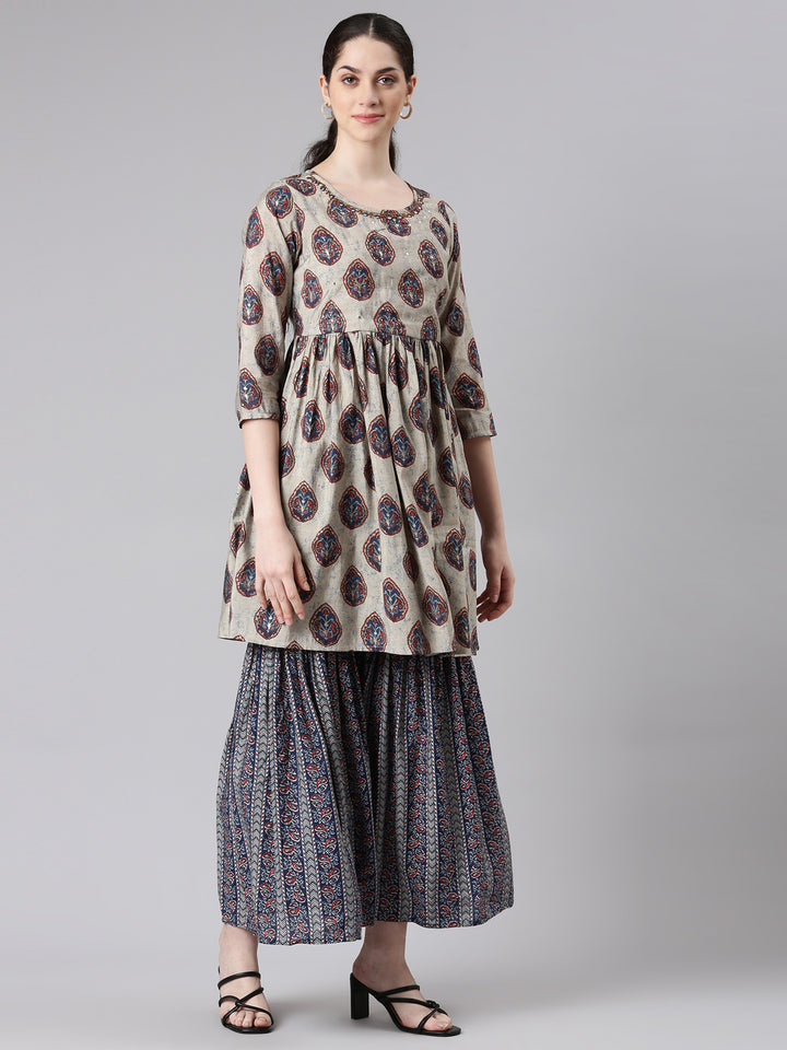 Neerus Women Blue Anarkali Kurti and Sharara With Dupatta