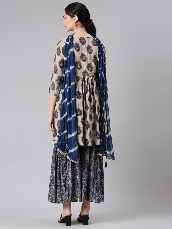 Neerus Women Blue Anarkali Kurti and Sharara With Dupatta