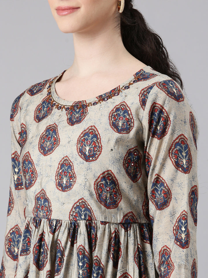 Neerus Women Blue Anarkali Kurti and Sharara With Dupatta