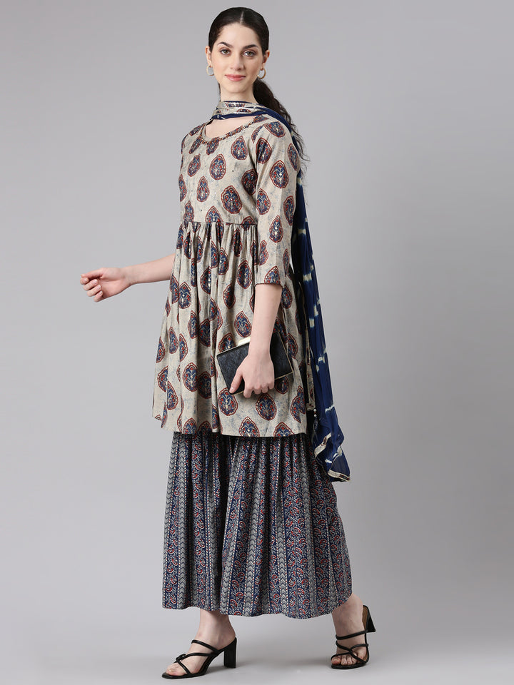 Neerus Women Blue Anarkali Kurti and Sharara With Dupatta