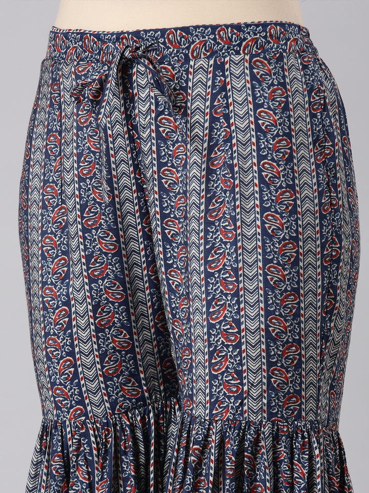 Neerus Women Blue Anarkali Kurti and Sharara With Dupatta