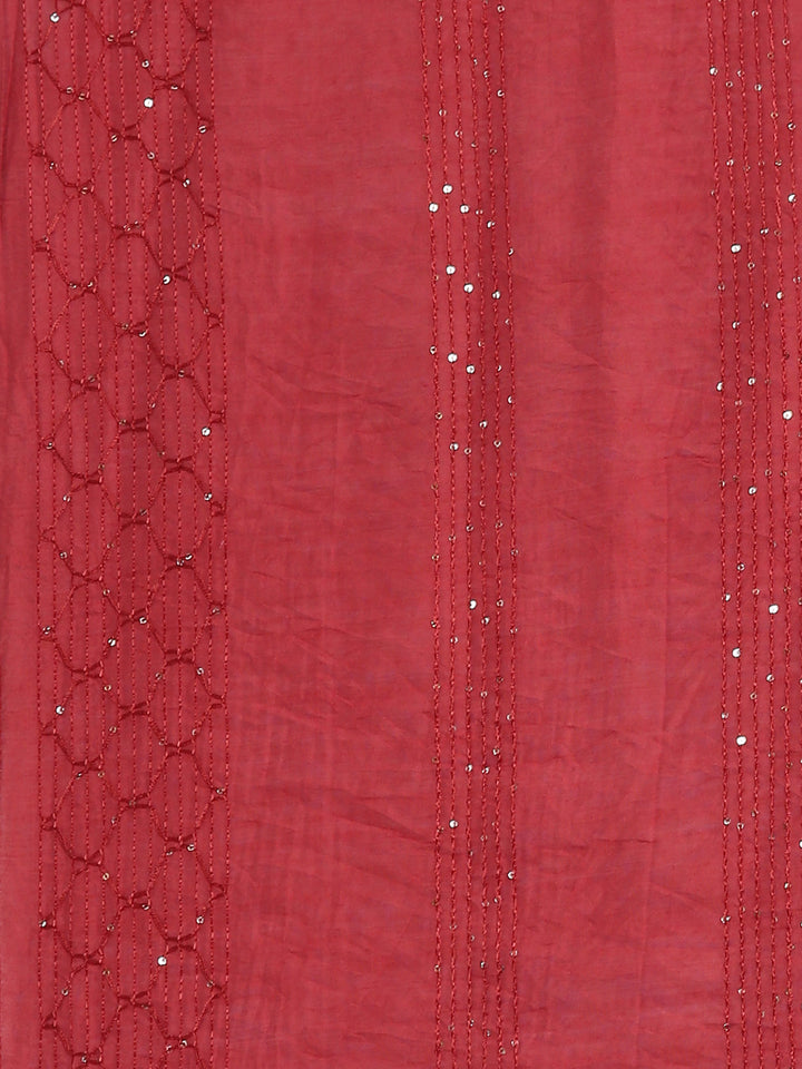 Neerus Red slub cotton printed suit set - detail view 5