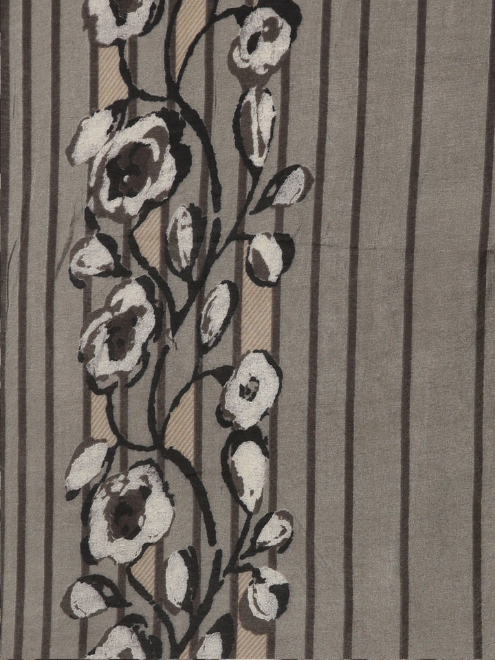 Neerus Grey Pleated Straight Printed Kurta And Trousers With Dupatta