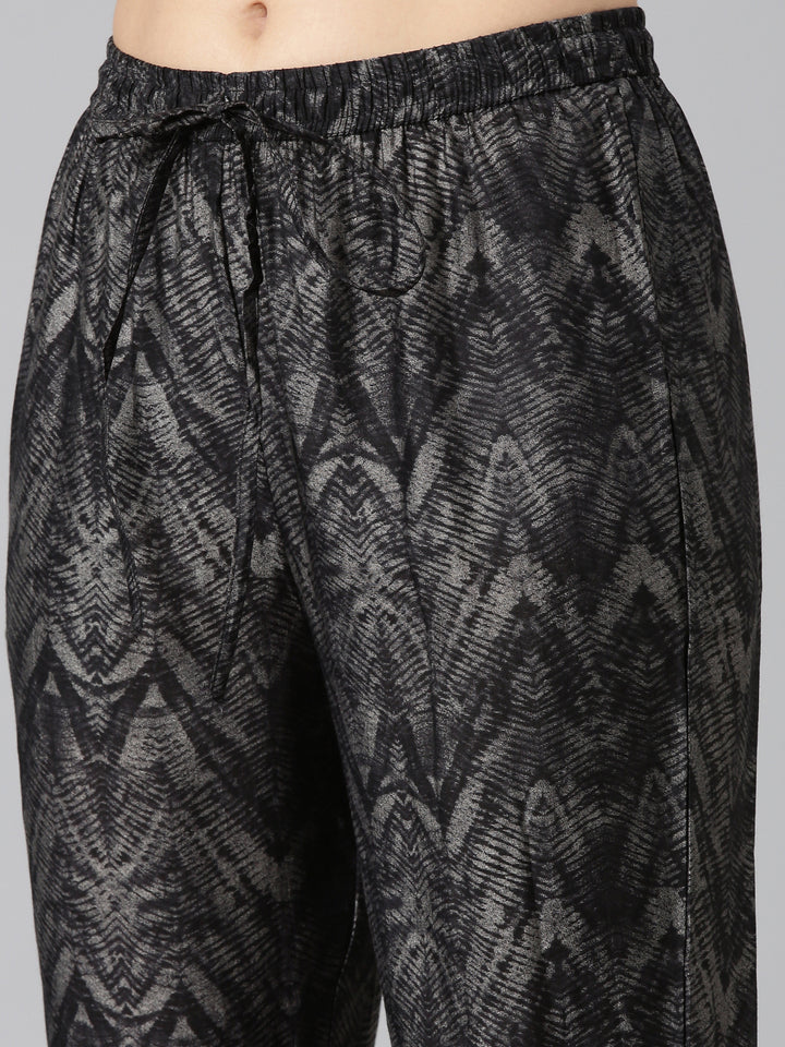 Neerus Grey Pleated Straight Printed Kurta And Trousers With Dupatta