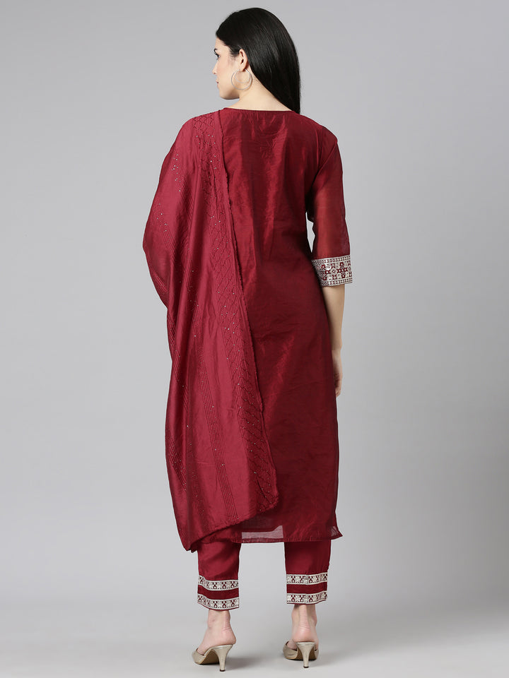 Neerus Maroon Regular Straight Embroidered Readymade suits