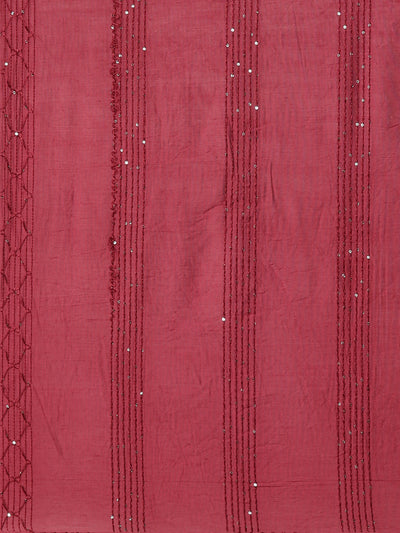Neerus Maroon Regular Straight Embroidered Kurta And Trousers With Dupatta