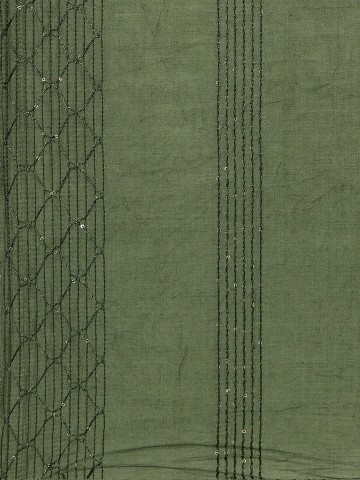 Neerus Green embroidered straight kurta set with trouser and dupatta - detail view 4