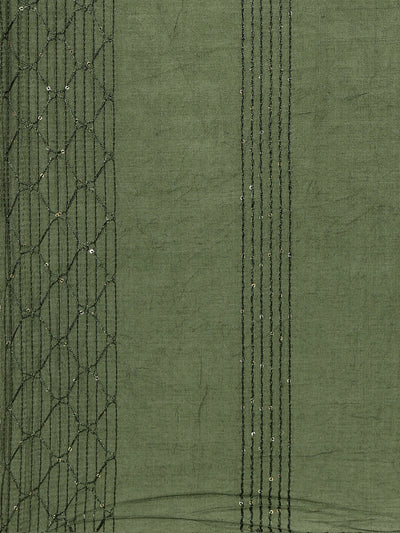 Neerus Olive Regular Straight Embroidered Kurta And Trousers With Dupatta