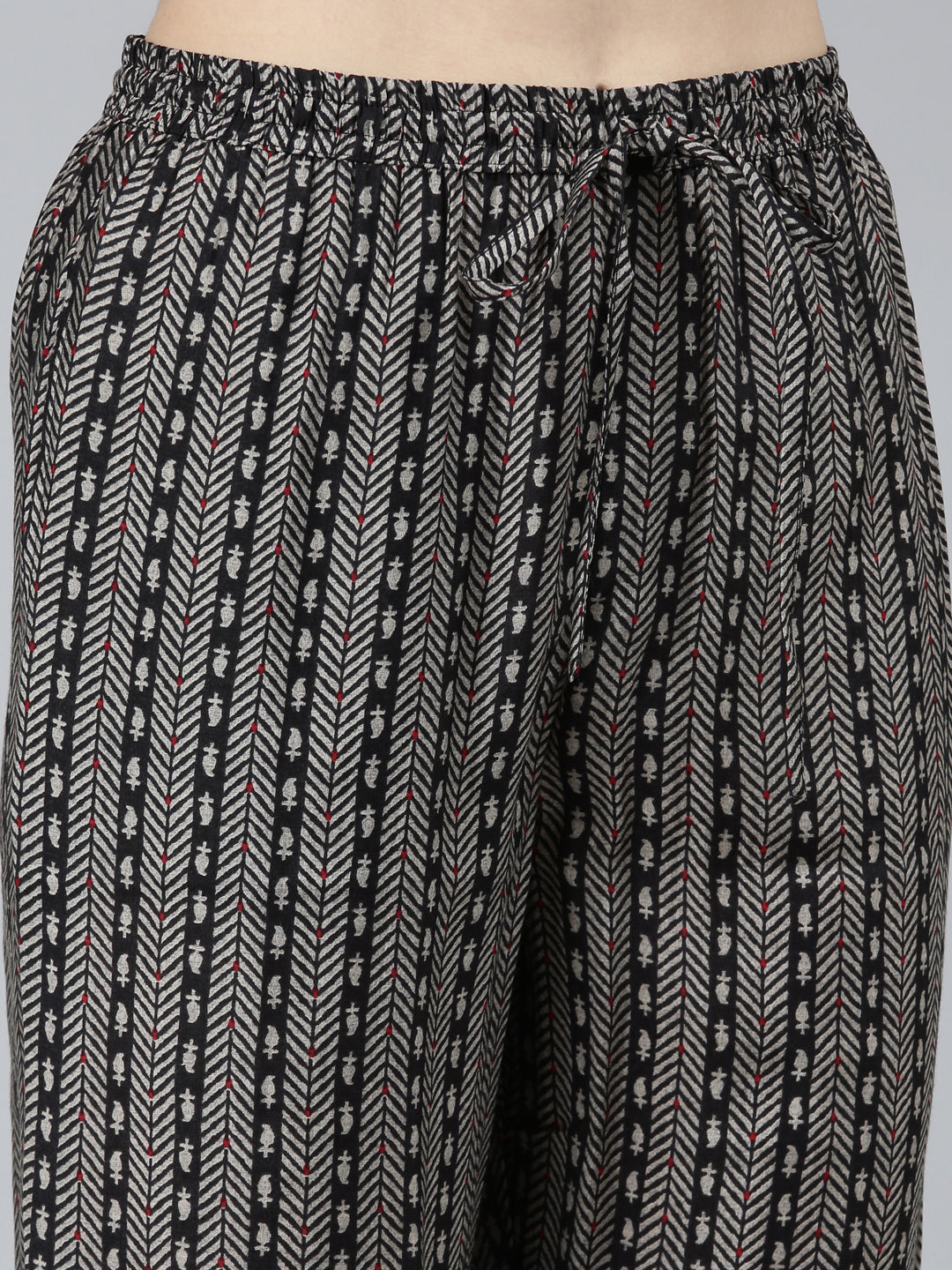 Neerus Grey printed paisley kurta set with trouser and dupatta - detail view 3