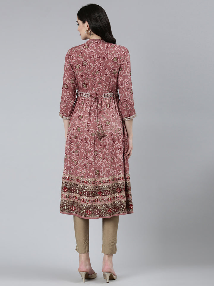 Neerus Pink Straight Casual Floral Dresses