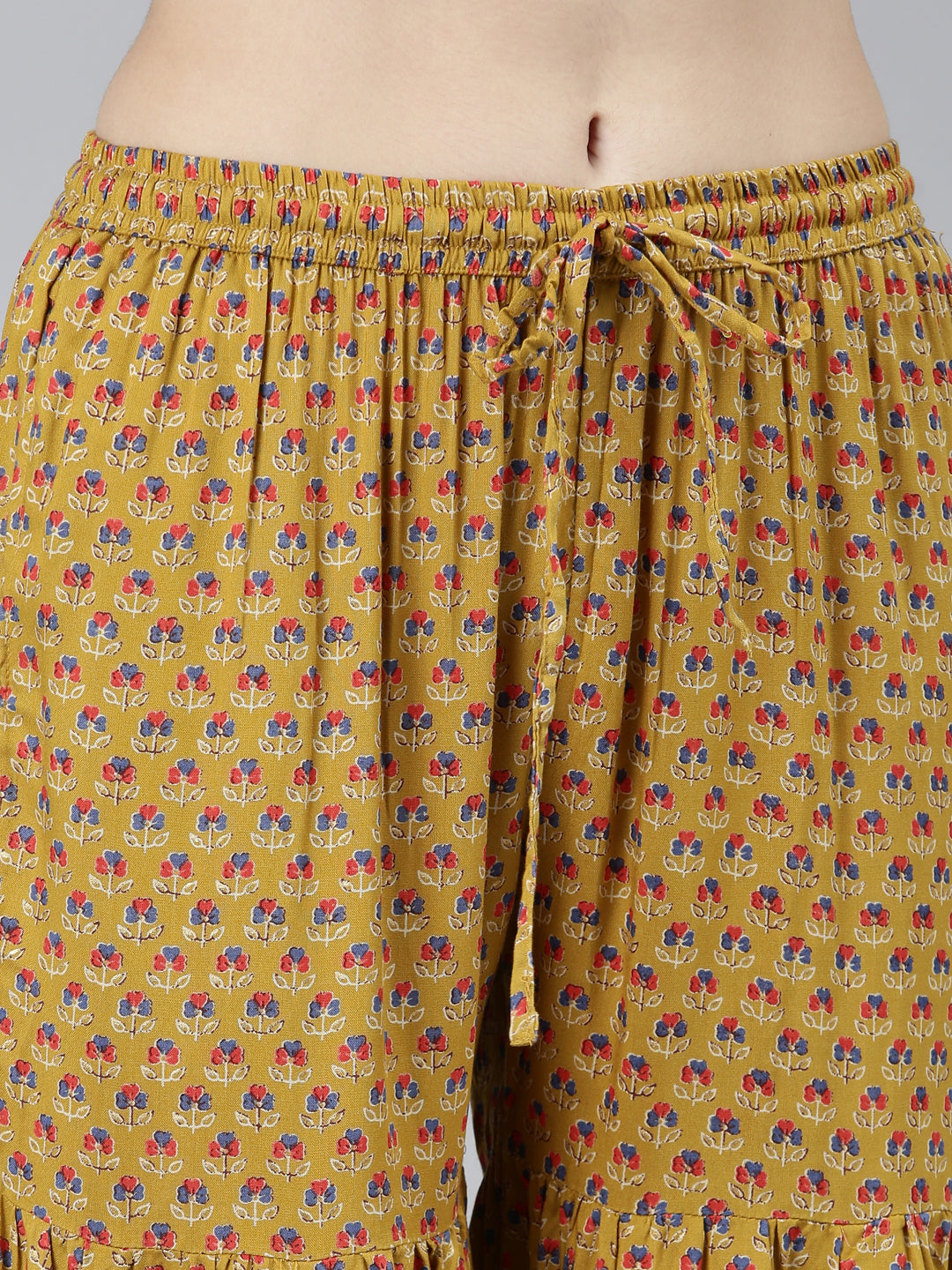 Neerus Yellow printed floral kurta set with sharara - detail view 3