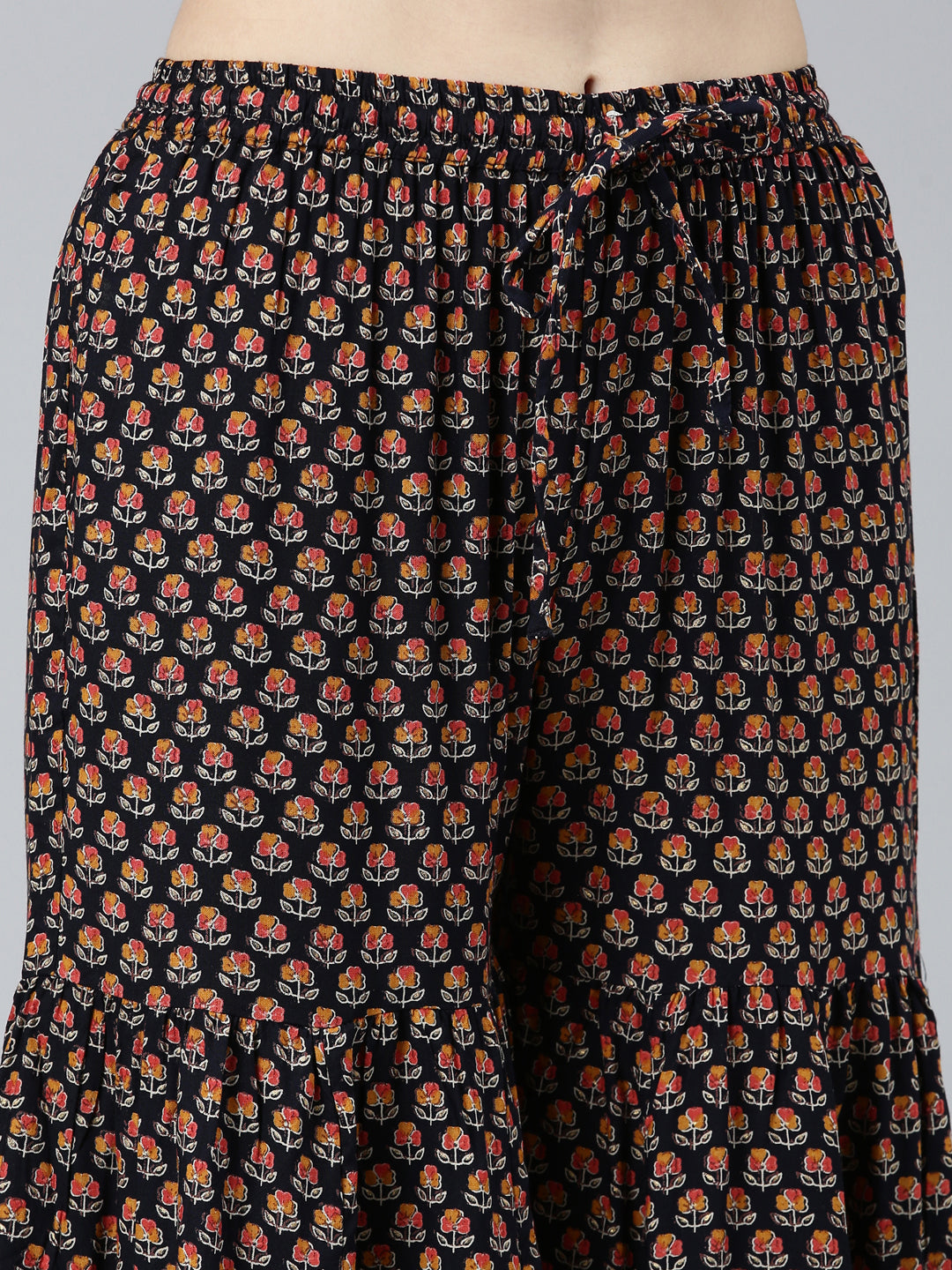Neerus Blue floral printed kurta set with sharara and dupatta - detail view 3