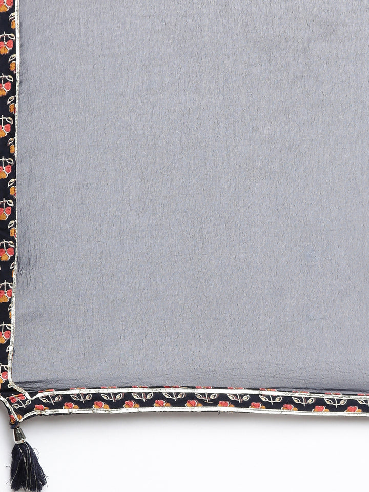 Neerus Blue floral printed kurta set with sharara and dupatta - detail view 4