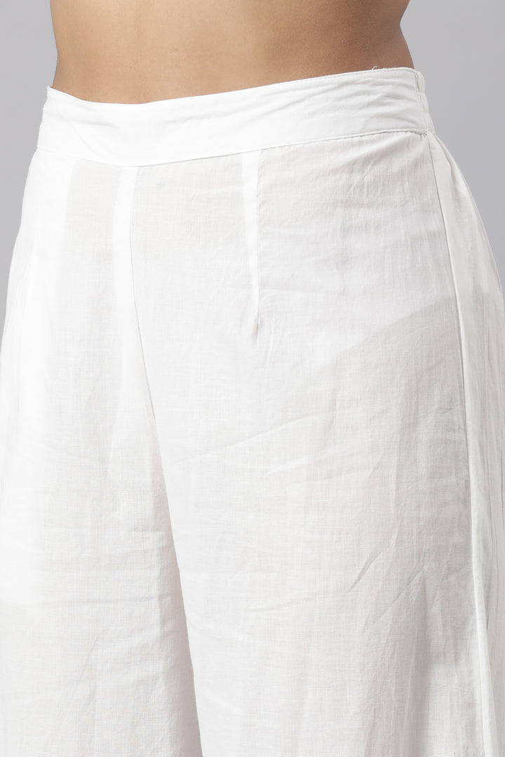 Neerus White Panelled Straight Yoke Design Kurta And Palazzos With Dupatta