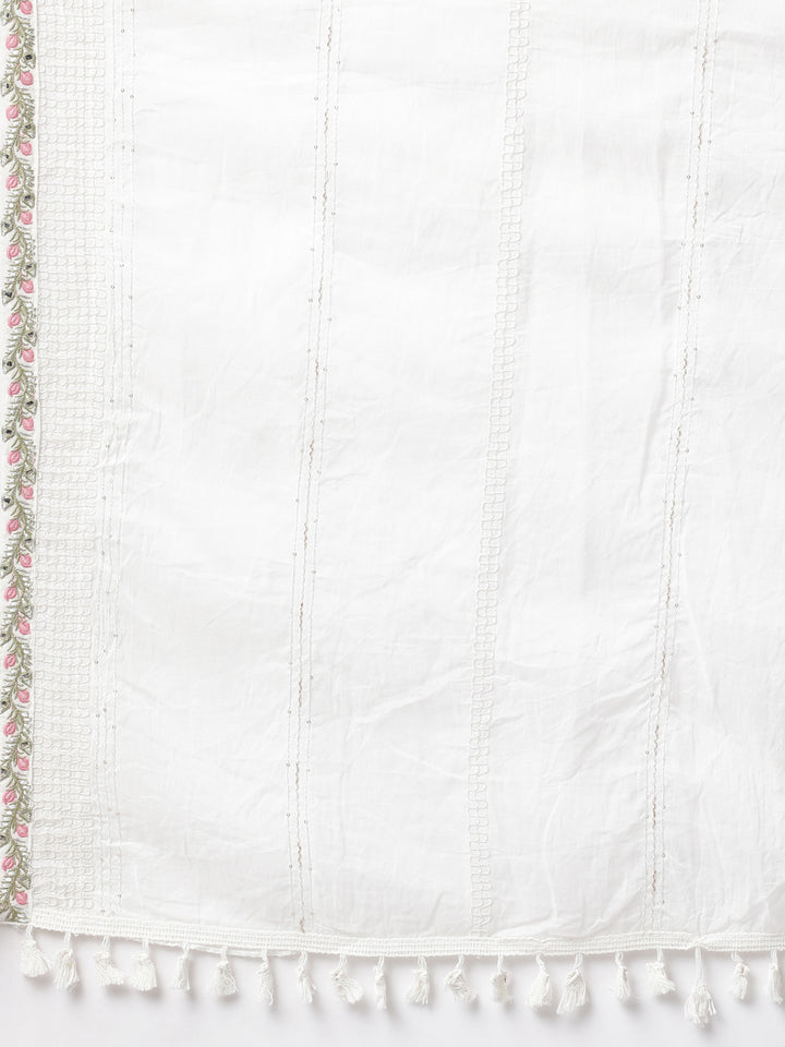 Neerus White Panelled Straight Yoke Design Kurta And Palazzos With Dupatta