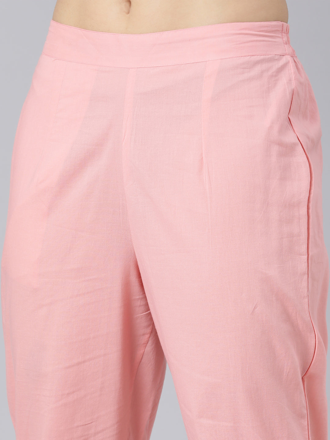 Neerus Pink panelled straight suit set kurta with trouser and dupatta - detail view 4