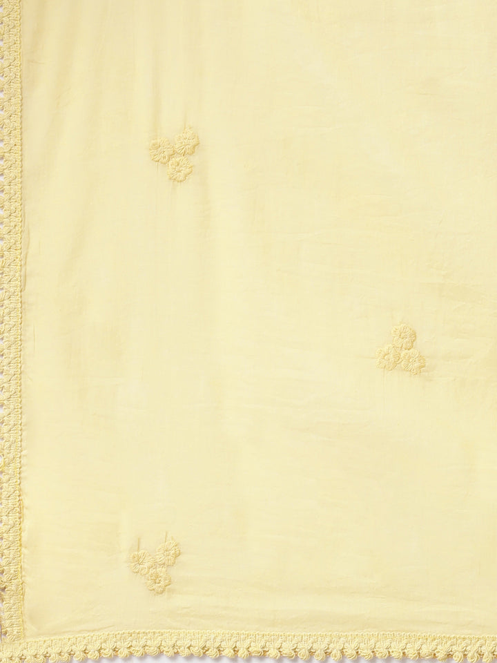Neerus Yellow Panelled Straight Yoke Design Kurta And Trousers With Dupatta
