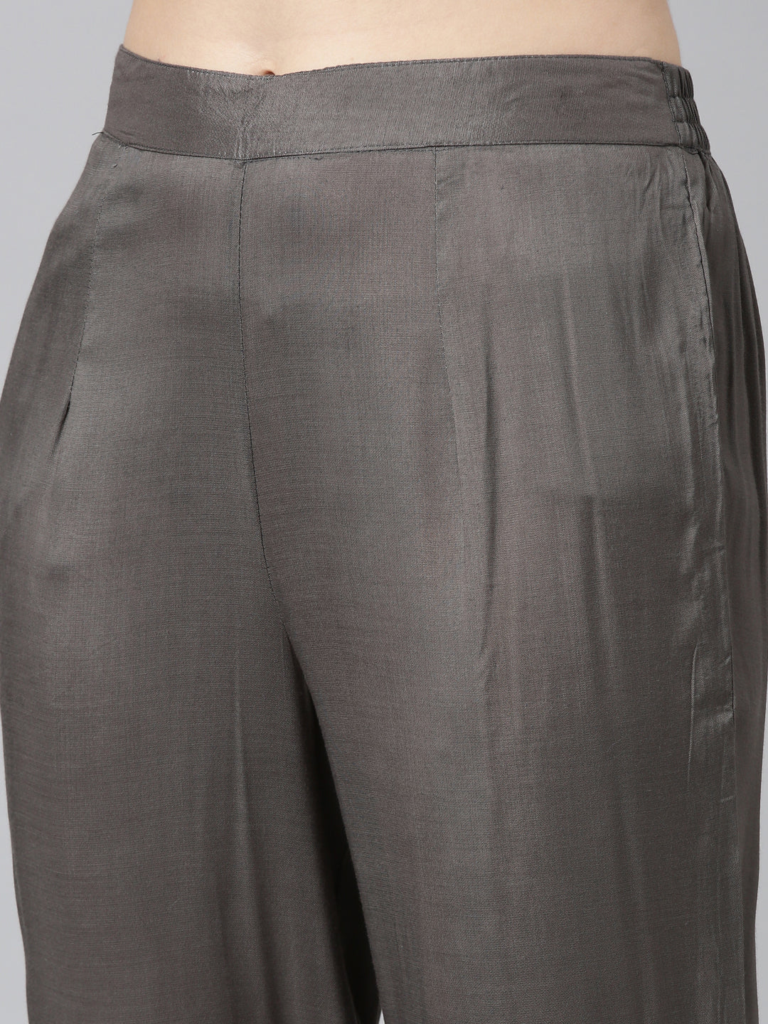 Neerus Grey printed straight kurta set with trouser and dupatta - detail view 3