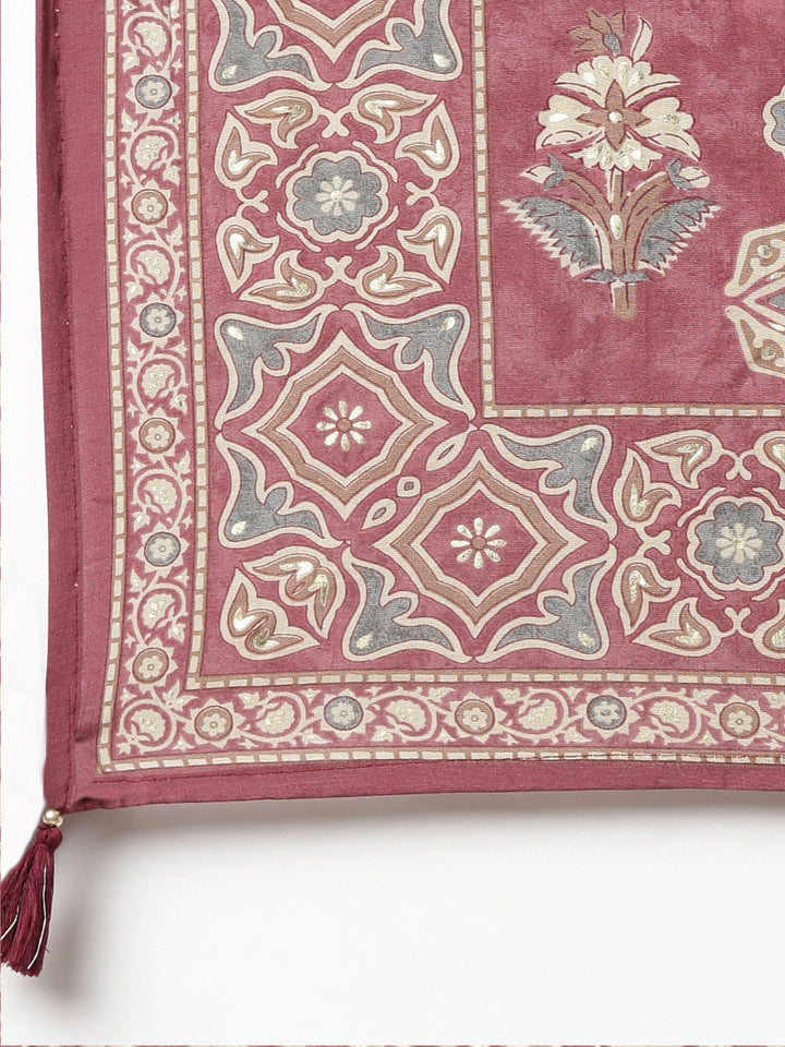 Neerus Pink printed straight kurta set with dupatta - detail view 4