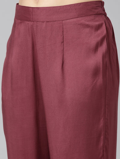 Neeru's Pink Pleated Straight Printed Kurta And Trousers With Dupatta