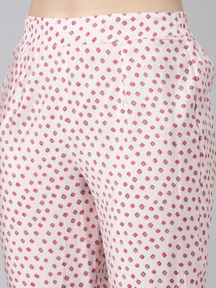 Neerus Pink printed straight kurta set with dupatta - detail view 3