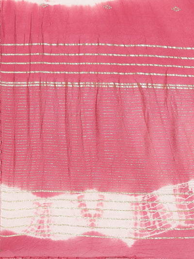 Neeru's Pink Pleated Straight Printed Kurta And Trousers With Dupatta