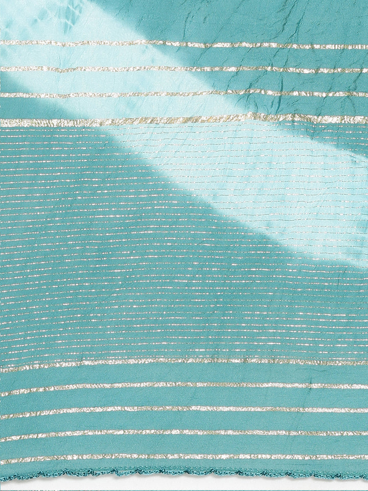 Neerus Blue printed straight kurta set with dupatta - detail view 4