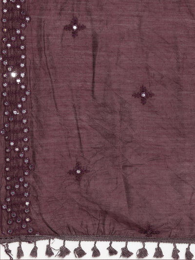 Neeru's Purple Pleated Straight Printed Kurta And Trousers With Dupatta