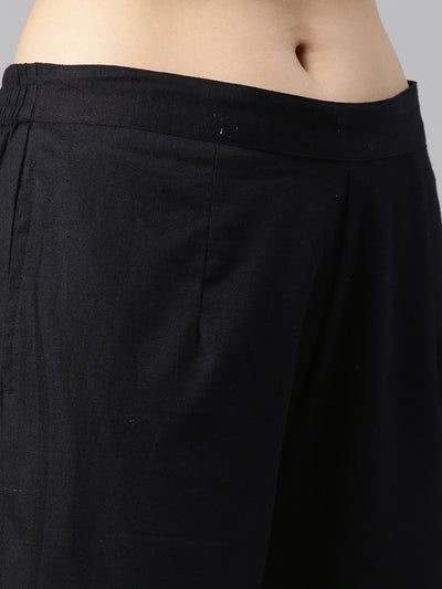 Neerus Black Regular Straight Printed Kurta And Trousers