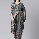Neerus Green Model Straight Casual Ethnic Motifs Kurta and Trouser with Dupatta