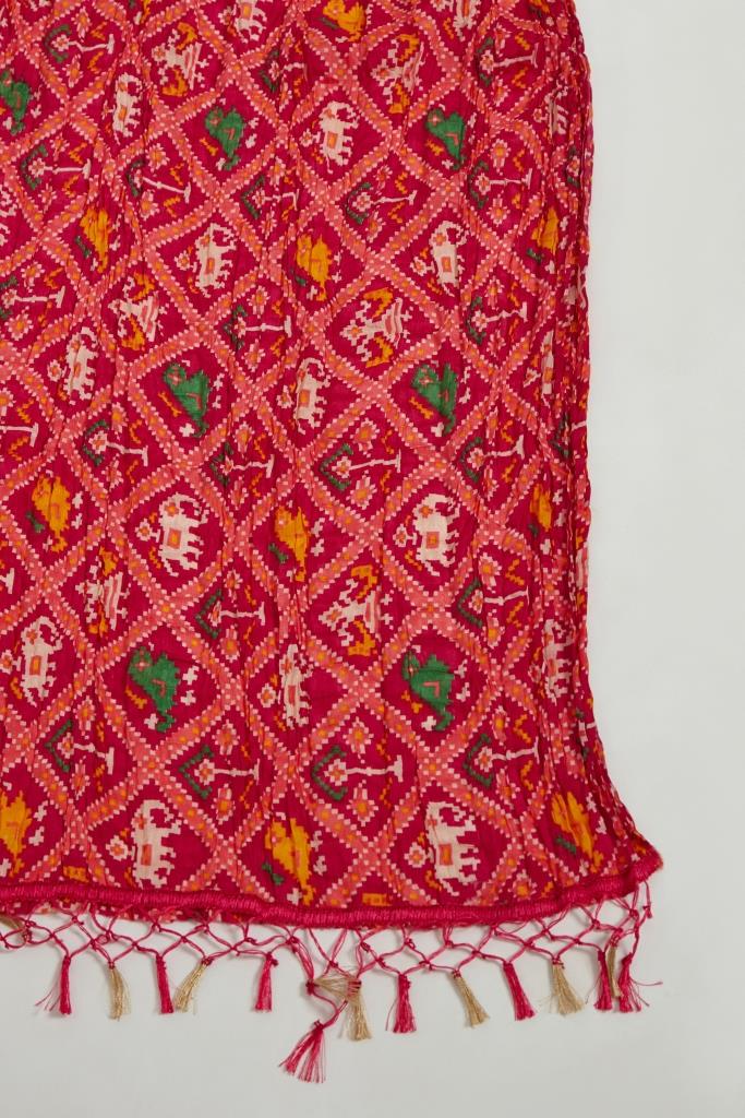 Neerus Beige printed ethnic suit set with dupatta - detail view 4
