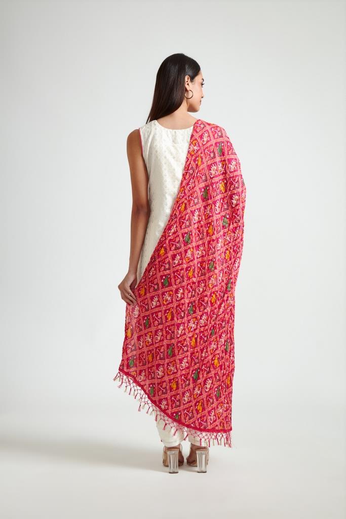 Neerus Beige printed ethnic suit set with dupatta - detail view 1