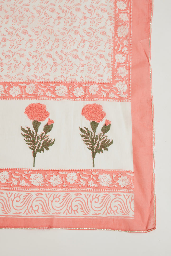 Neerus Women Coral Printed Kurti with Sharara With Dupatta