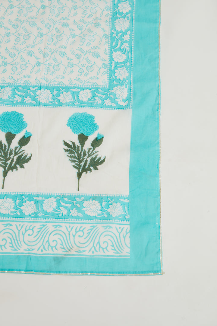 Neerus Women Turquoise Blue Ethnic Motifs Printed Kurta with Churidar  With Dupatta